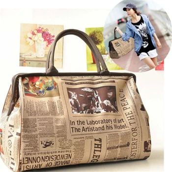 

Woman Bag 2019 Women Retro Handbag Shoulder Bags Brand New Fashion Newspaper Design Tote High Quality Women Messenger Hobo Bag