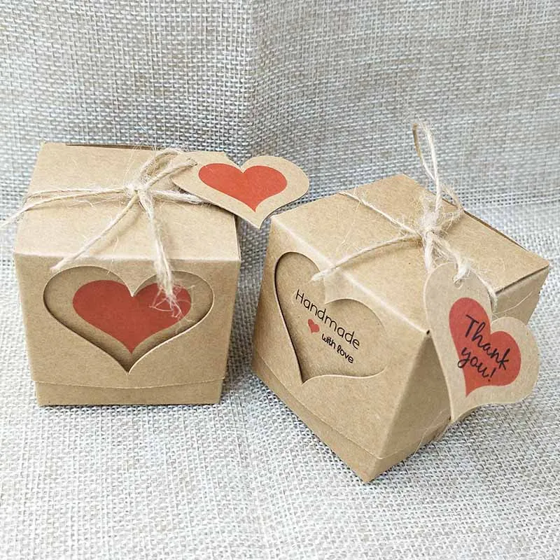 Zerong ручной работы сердце натуральный Подарочная коробочка из крафт-бумаги, милые спасибо ярлык в форме сердца с конфеты/свадебный подарок