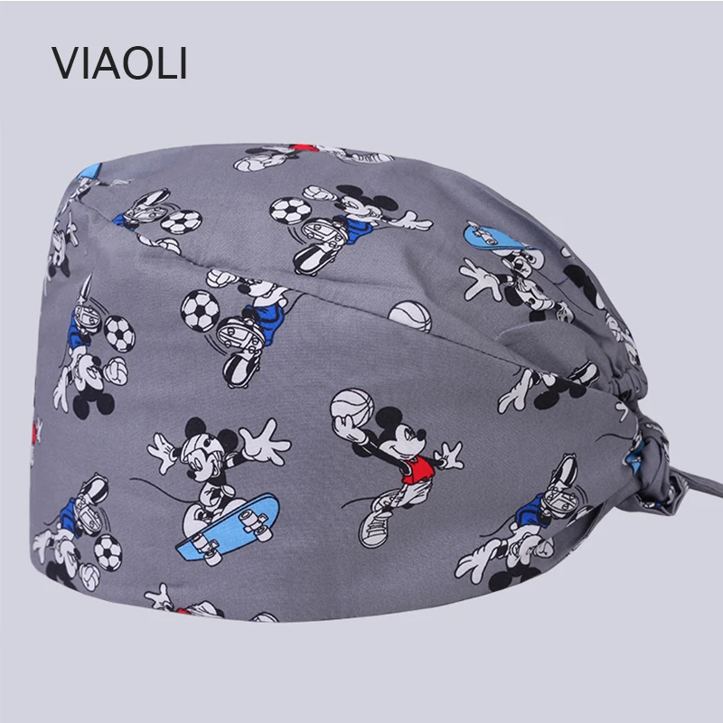 

Viaoli design Pet doctor hat Scrub Caps Hospital Medical Hats Print in Black Tieback Elastic Section 100% Cotton