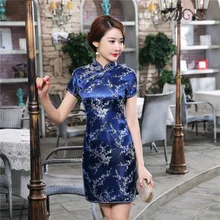 Shanghai Story new fashionable Qipao plum blossom print faux silk dress short cheongsam chinese dress Qipao wedding dress J403X