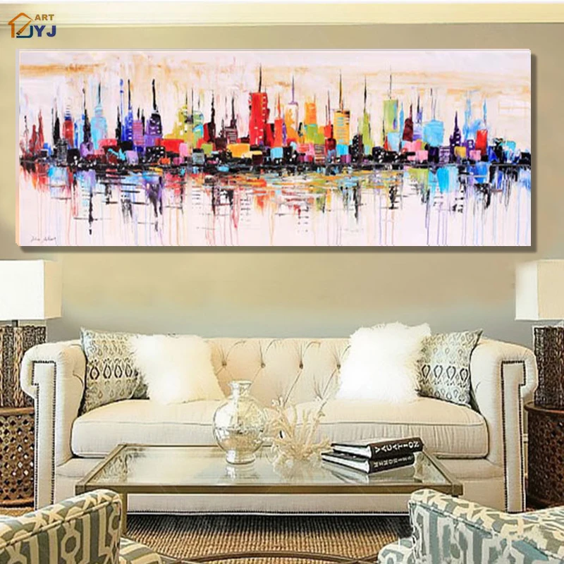 

New York City Picture Canvas Wall Art Hand Painted Thick Textured Modern Abstract Oil Painting for Living Room Decoration Gift