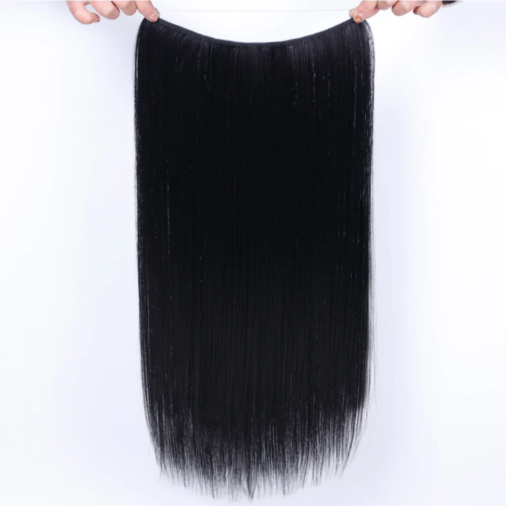 Allaosify 22 Inch Synthetic No Clips Invisible Wire Secret Fish Line Hairpieces Hair Extension Natural Hair Extension