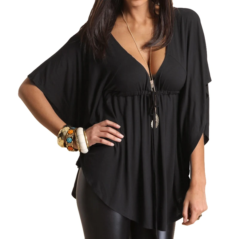 

Blouse Femininas XXXL Summer Women Casual Blouse Sexy V-Neck Batwing Sleeve Vintage Shirt Ladies Solid Blouses Plus Size