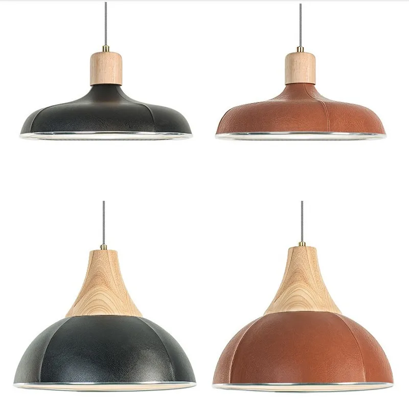 

Nordic Loft Style Single Droplight Modern LED Pendant Light Fixtures Wood Iron Leather Hanging Lamp Deco Indoor Lighting