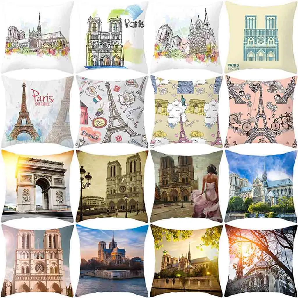 

Polyester Cotton linen Letter Eiffel Tower Pillow Case Paris Pillows Cover For bed waist Home Decorative 45*45CM