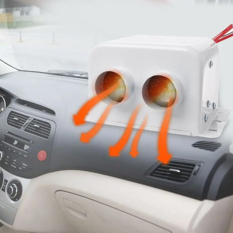 

600/800W 12/24V Car Fan Heater Window Defroster Warm Air Heater Demister With Double Airflow Outlet Portable Car Air Conditioner