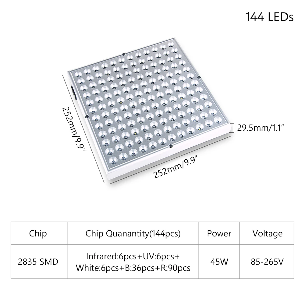 25 Вт/45 Вт светодиодный свет для выращивания всего спектра 85-265 в растительный свет УФ ИК панель светильников для теплиц растений роста в