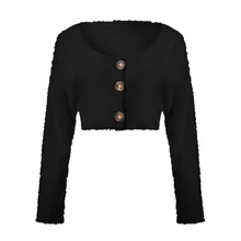 Одежда Женская мода Длинный рукав кнопка глубокий v-образный вырез сексуальный женский свитер жакет вечерние свитер большой размер