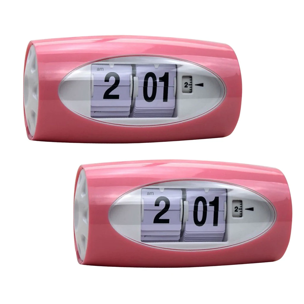 2x Modern Style Auto Flip Desk Clock Vintage Table Alarm Clock Modern Office Home Decor Table Clock