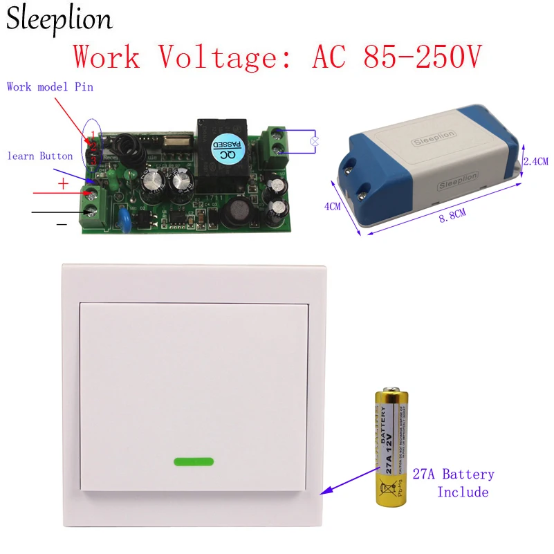 Sleeplion AC 220V Wall Remote Switch Wireless Relay Switch 120V 250V RF Wireless Light Switch