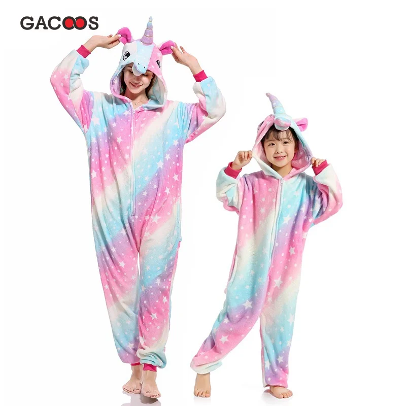 

Kids Unicorn Pajamas For Women Kigurumi Onesie Anime Cartoon Winter Overalls Boys Girls Sleepwear Flannel Jumpsuit Stitch Panda