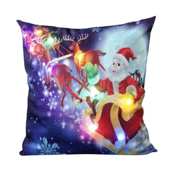 

LED Christmas Light Cotton Linen Throw Pillow Case Sofa Cushion Cover Home Decor