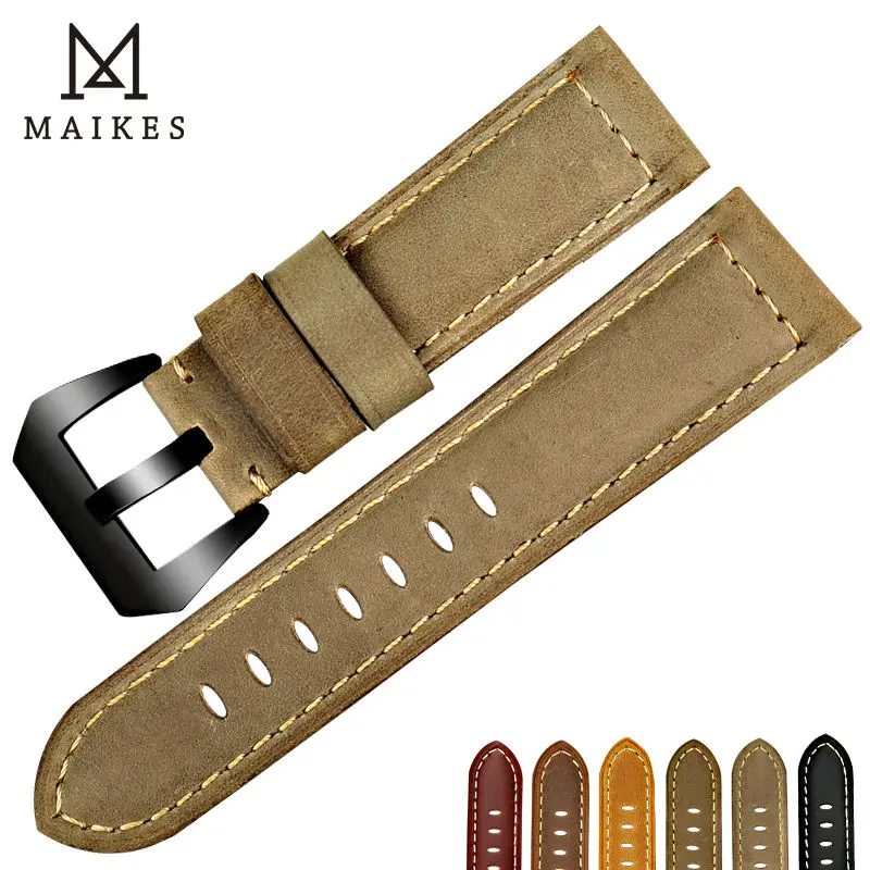 

MAIKES watch accessories 22 24 26mm watch band for Panerai watch strap cow leather watch bracelet watchband for samsung gear s3