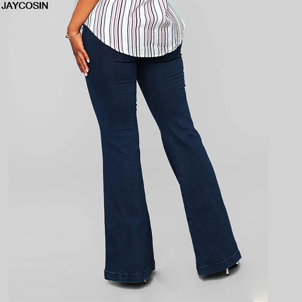JAYCOSIN джинсы модные женские эластичные плюс свободные джинсовые штаны с карманами и пуговицами повседневные расклешенные брюки длинные джинсы одноцветные с талией 9501