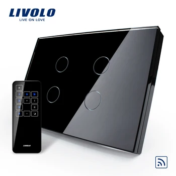 

US/AU, Smart Livolo Switch, Black Glass Panel, Remote Touch Screen Light Switch With Touch Remote,VL-C304R-82&VL-RMT-03