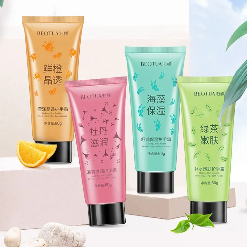 

Natural Seaweed/Green Tea /Peony /Fresh Orange Hand Cream Hydrating Whitening Shrink Pores Acne Treatment Oil Control