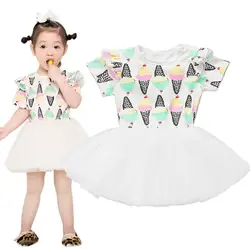 Дети Платья принцессы для девочек летние с принтом мороженного платье-пачка девочки милые День рождения Vestidos