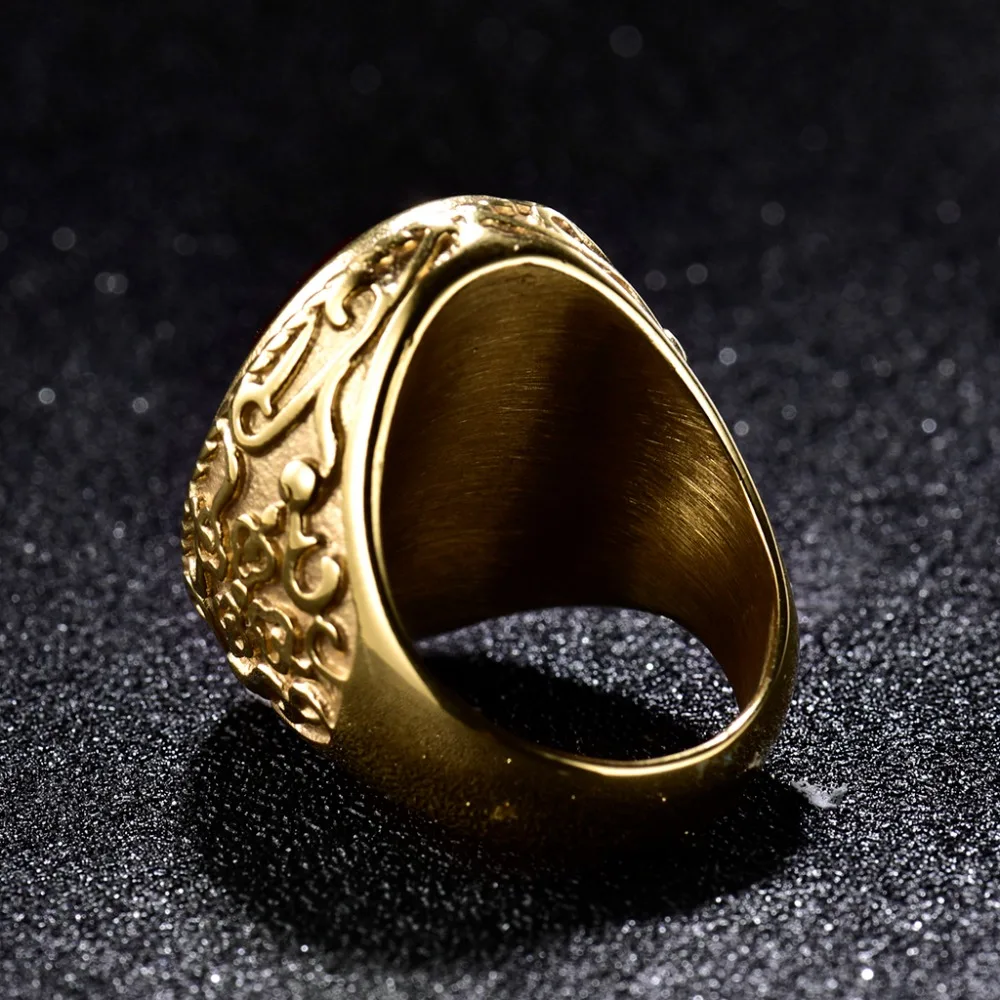 XIAGAO Cool Punk Real 316L stainless steel Red Ring Men's big red Crystal red stones Finger Rings for man Gothic Casting Ring