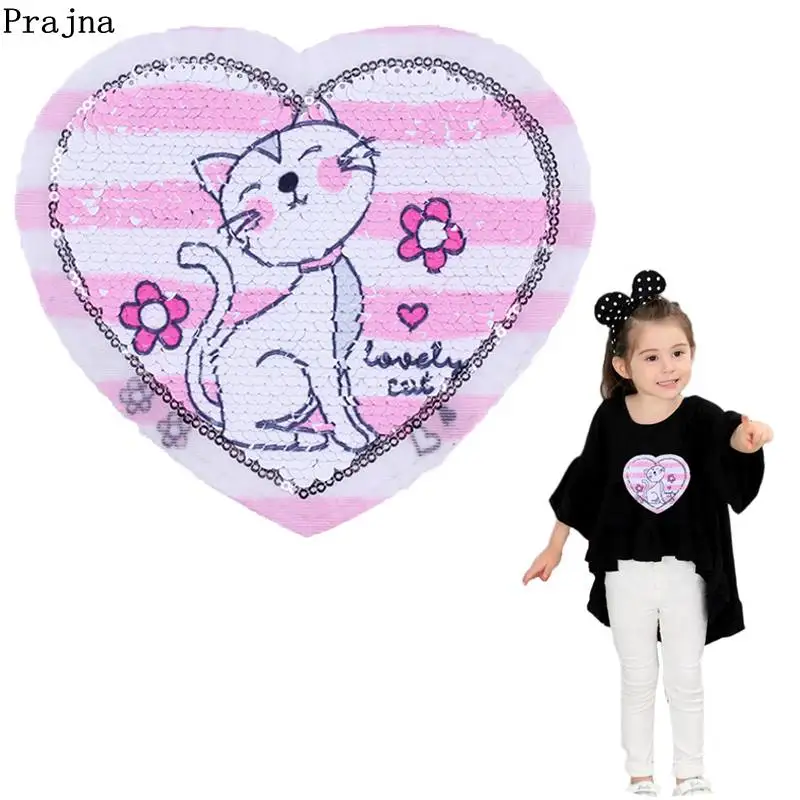 

Prajna Unicorn Cartoon Animal Patches Reversible Change Color Happy Days Sequined Patches For Clothing Applique For Kids T-shirt