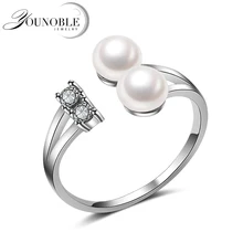Wedding real natural freshwater double pearl ring for women,925 sterling silver ring pearl anniversary gift