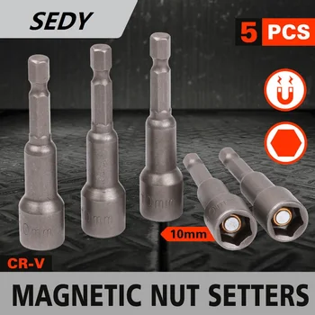 

SEDY 5Pieces Long Magnetic Nut Driver Set Power Drill Bit Holder Setter High Quality Power Tool Accessories