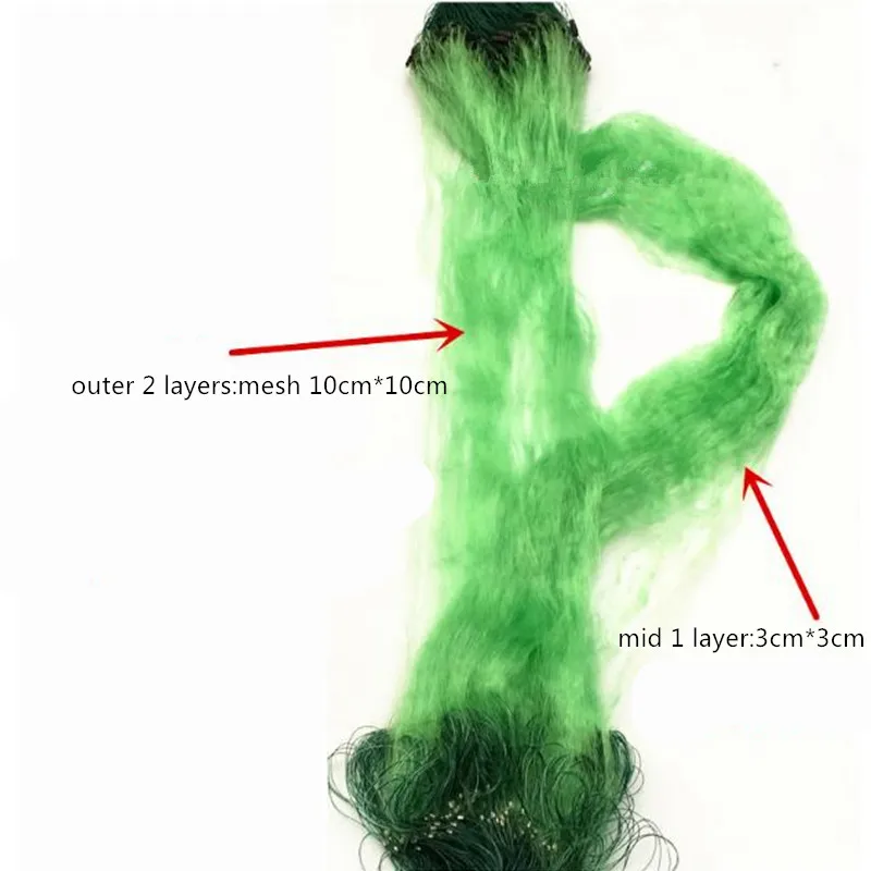 POUI COME DREAM H1m L90m 3cm mesh monofilament nylon fishing net 3layer green fishing network gill net fishing trap rede outdoor