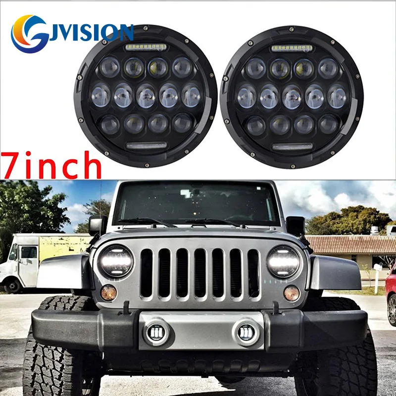2x 7inch 75W 7 LED Headlight H4 H13 DRL HIGH LOW BEAM For JEEP JK Wrangler