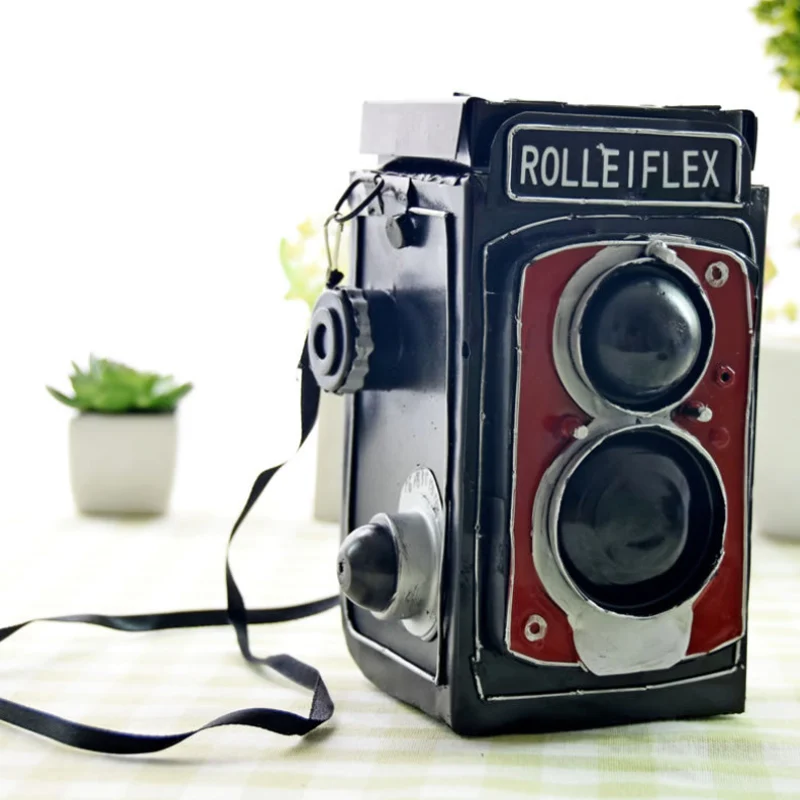 Kopen Shabby Chic Tin Camera Model Spaarpot Desktop Showcase Decoratie Artikelen voor Creatieve Woondecoratie Metalen Ambachtelijke