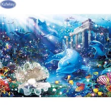 5D DIY алмазная живопись на заказ, вышивка крестиком дельфины, море, холст, полная квадратная Алмазная вышивка, наклейки с мозаичной вышивкой