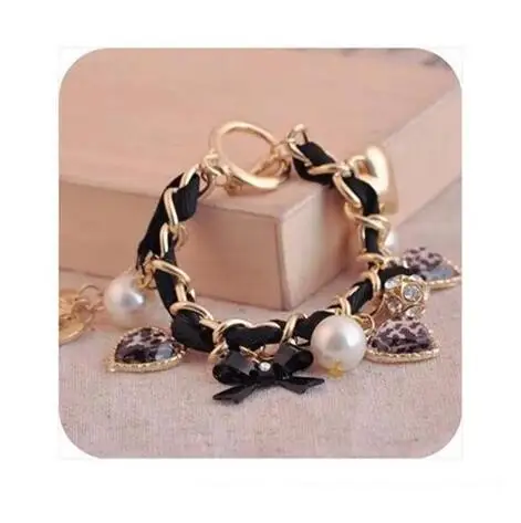 

SL 0344 European and American jewelry inlaid with crystal bow Leopard heart peach bracelet female jewelry accessories factory di