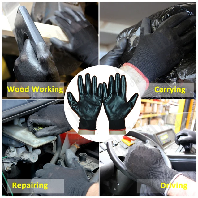 New 1-Pairs Working Gloves With Palm Nitrile Coated Oil-Proof For Driver Worker Car Repairing Garden Gloves Hands Protection 5