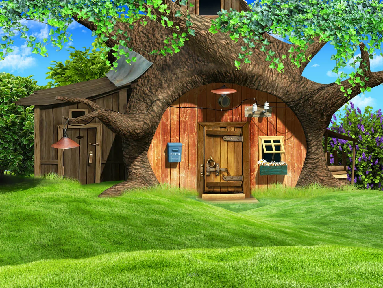 

7x5FT Cartoon Bear Green Forest Tree House Grass Garden Custom Photo Studio Backdrop Background Vinyl 220cm X 150cm