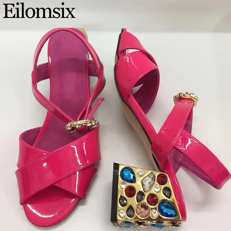 

Eilomsix Rhinestone chunky Heels Sandals Woman Ankle Strap Peep Toe Gladiator Sandals Woman 2019 Summer Sandals For Woman