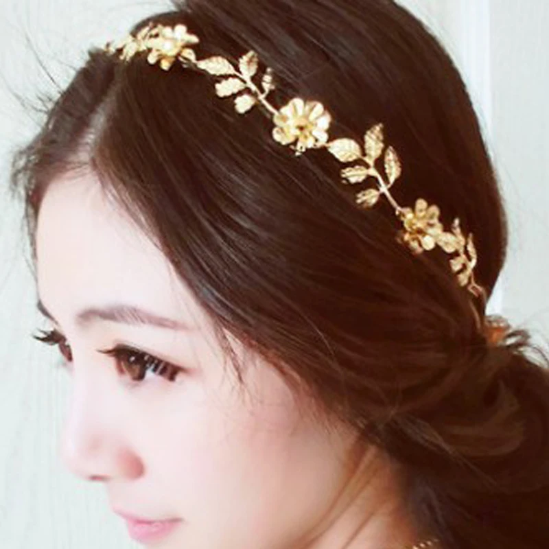Винтажная металлическая головная повязка с золотыми листьями Цветочные головные уборы Стразы резинка для волос со стразами для женщин Свадебные украшения для головы