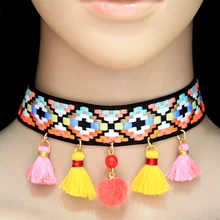 Этническое трикотажное ожерелье Чан, колье для женщин, красочное ожерелье с кисточками, для свадебной вечеринки, бохо, индийский ювелирный подарок