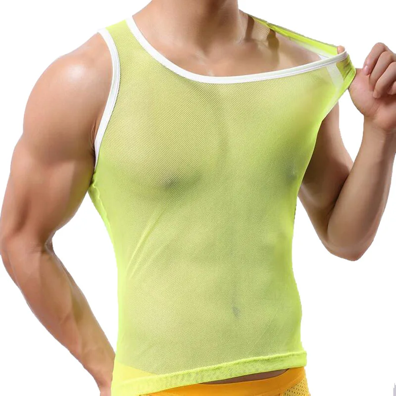 

2019 Sexy Mesh Transparent Sleeveless Men tank top men New tank top Tight Stretch Bodybuilding Muscle Shirts Mens Tank Tops