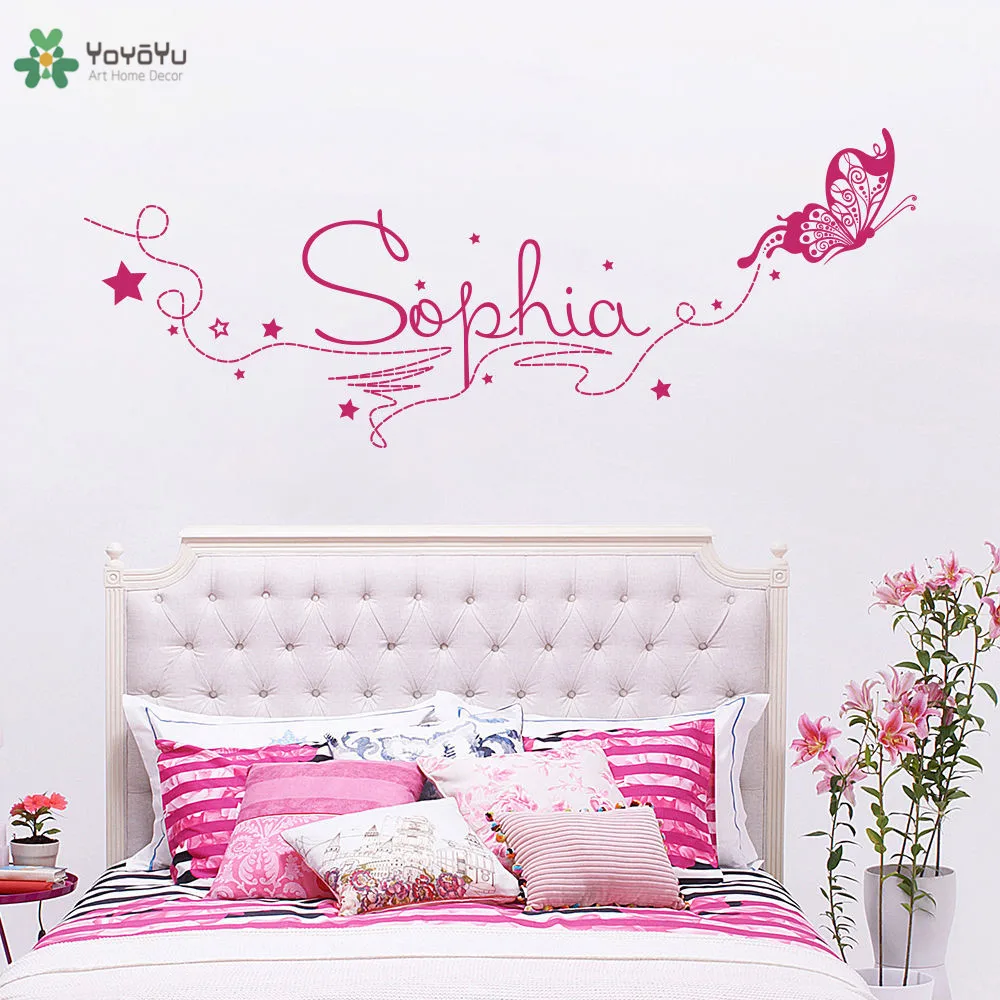 

YOYOYU Vinyl Wall Decal Beautiful Butterfly Personalized Custom Girl Name Kids Bedroom Home Decoration Stickers FD303