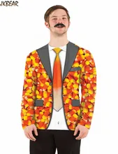 2016 Halloween Gift Funny 3D Fake Candy Corn Suit Blazer Print Long Sleeve T Shirts for Men Hilarious Ugly Christmas Tee M-L
