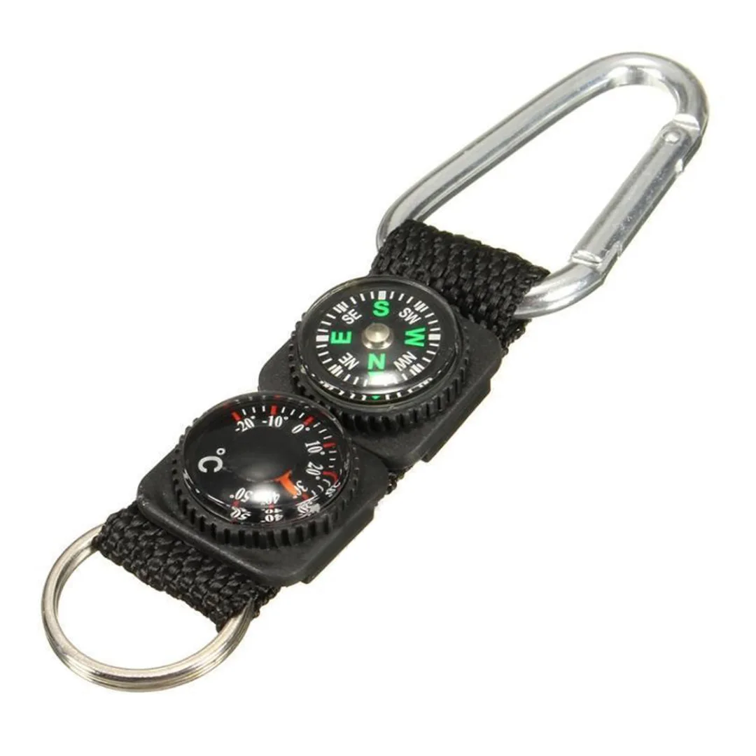 High Quality Mini Multifunction 3 in 1 Hiking Travel Compass Thermometer Carabiner Key Ring First Aid Kits Safety Survival Tools