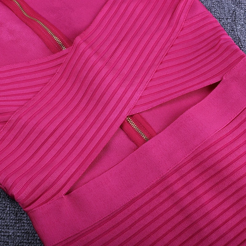 Ocstrade, Vestidos, Бандажное платье,, женское, новое, модное, ярко-розовое, Бандажное платье, сексуальное, с вырезами, Клубные, вечерние, с длинным рукавом, облегающее платье