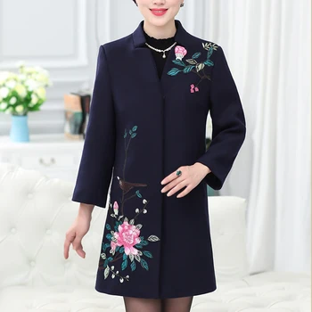 2019 winter woolen coat in the long section of embroidered single-breasted cotton coat women's woolen coat l103 brand children s clothing in the big girl wool coat autumn and winter children s long section of the red double breasted trench
