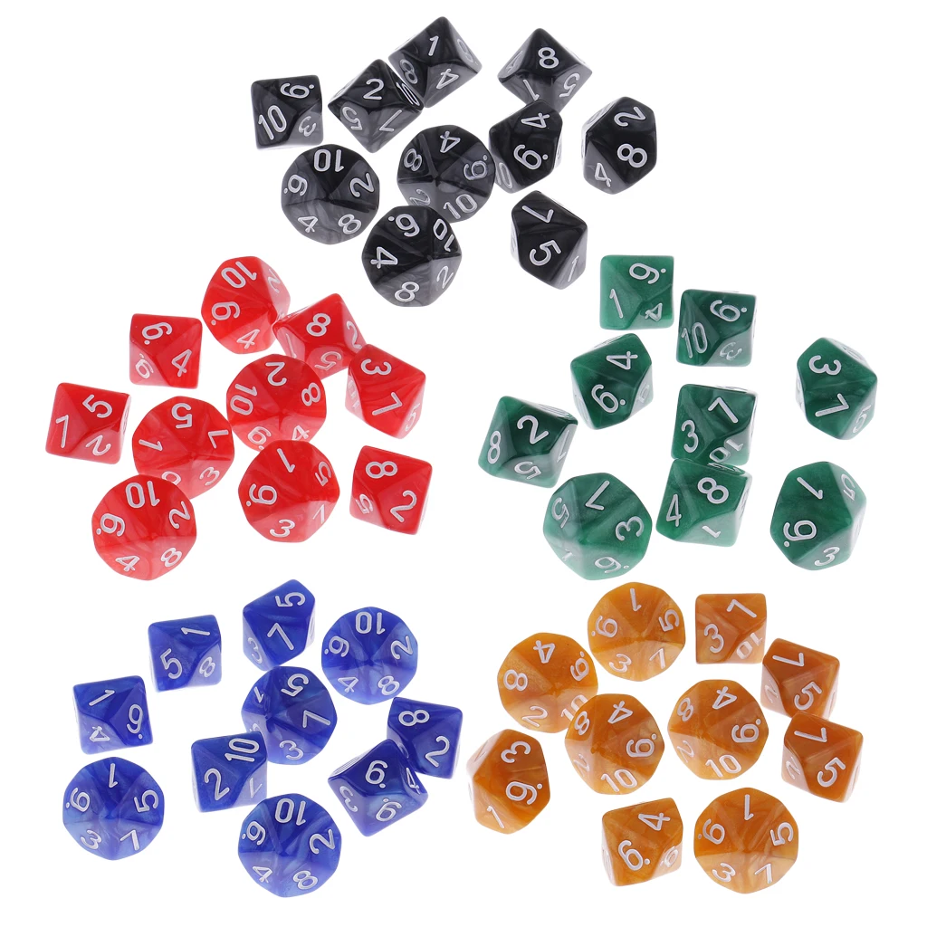 50 Pieces Plastic 10-sided Dices D10 Set for Party Pub Casino Board Game Accessory Board Game Dices Toys Digital Dices Set