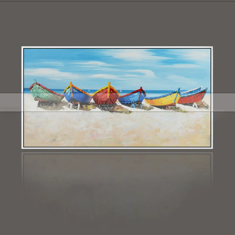 Knife-painting-oil-painting-modern-the-beach-and-the-boat-Home-decoration-on-canvas-abstract-painting