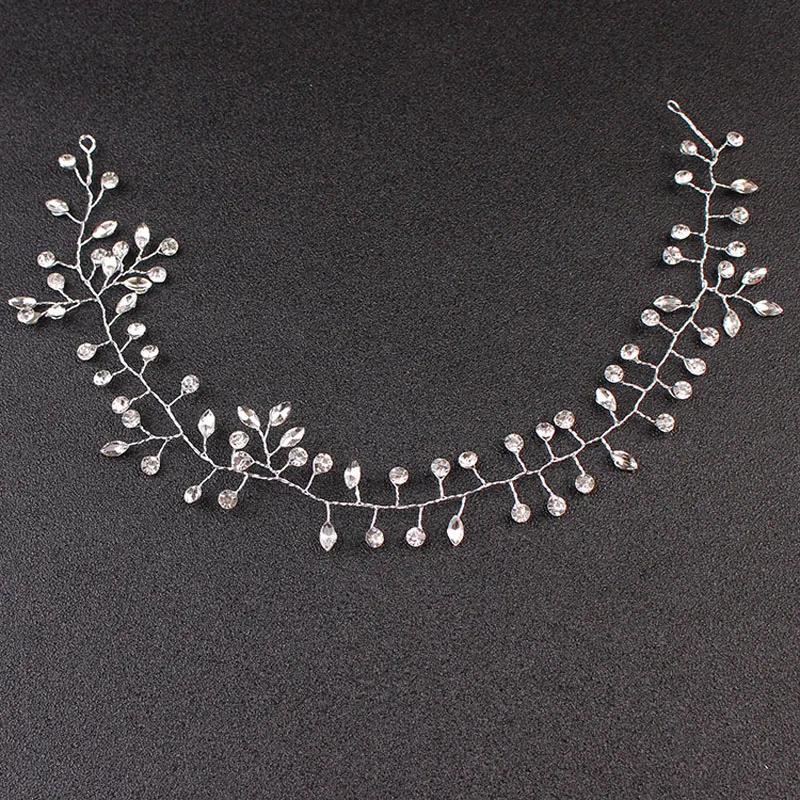 

SLBRIDAL Handmade Silver Wired Clear Rhinestones Crystal Wedding Headband Bridal Hair Vine Studio Women Hair Accessories Jewelry