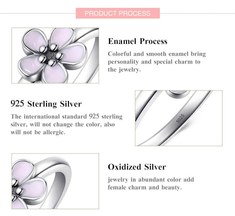 Modian Top Quality Elegant Pink Enamel Fashion Ring 100% Original 925 sterling Silver Engagement Jewelry For Women Wedding Gift