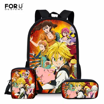 

FORUDESIGNS Student School Bags Anime The Seven Deadly Sins Backpack Bookbag Cartoon Boys Girl Shoulder Travel Casual Bags