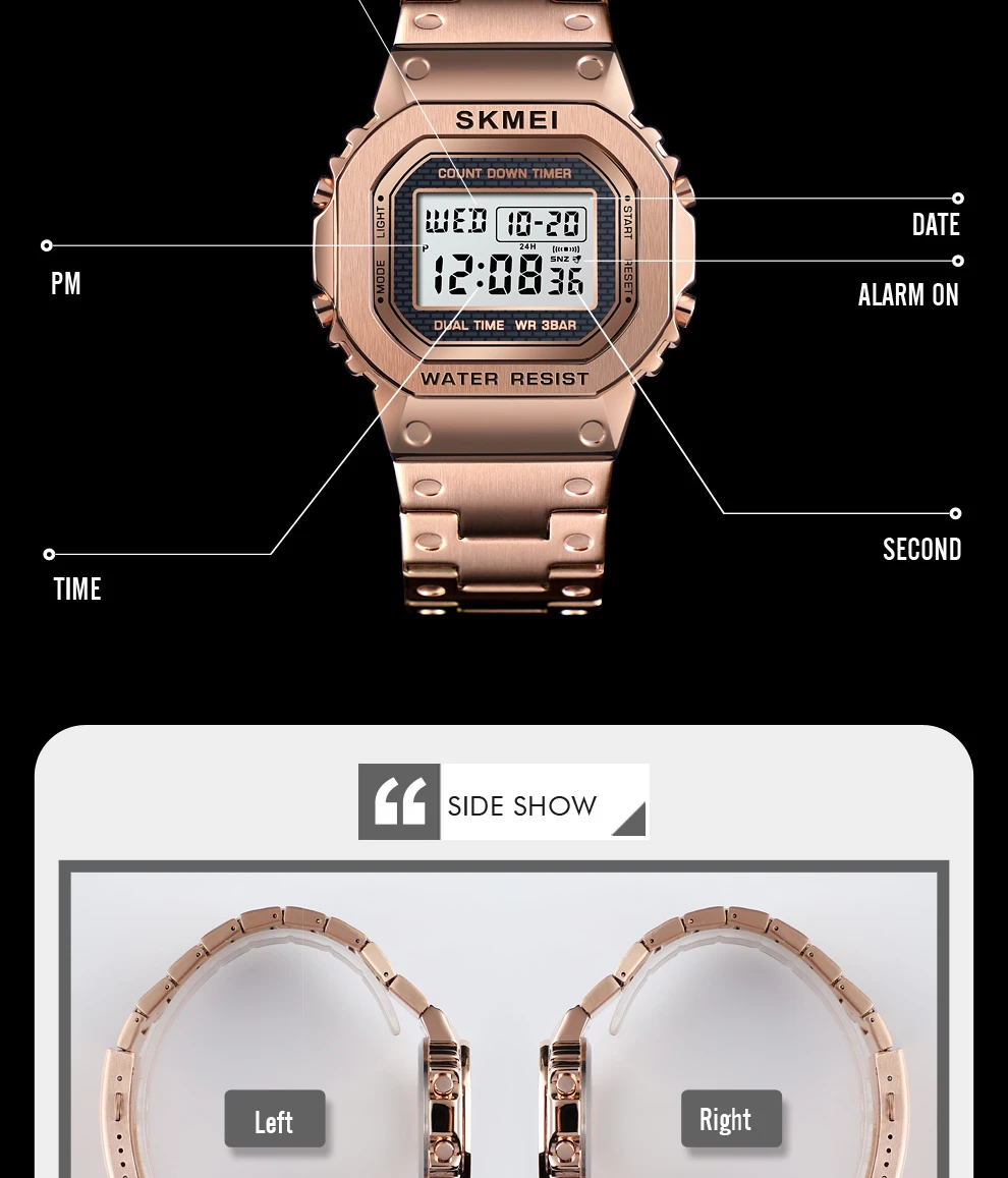 SKMEI 1456 Sport Watch Men Digital Watches 3Bar Waterpoof Alarm Clock