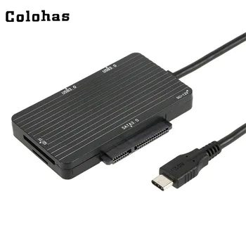 

USB-C Type-C HUB 2 Ports USB 3.0 + SD TF Card Reader + SATA 3.0 High Speed Extender Converter for Laptop Tablet 2.5 /3.5 HDD