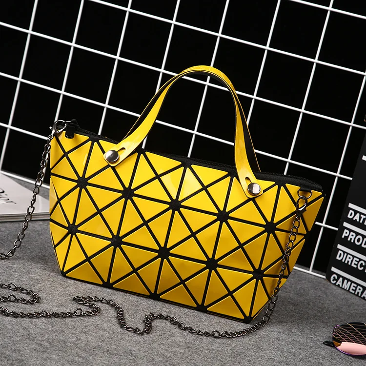 

2017 the new geometry folding ling, laser lady handbags fashion miyake geometric portable ling female bag