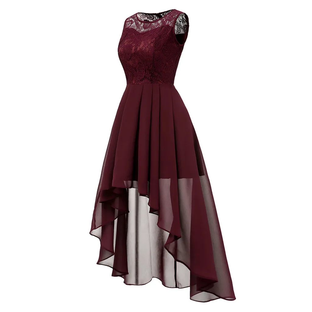 Весеннее платье Для женщин Элегантный шифон бордовое кружевное длинное вечерние платье женский тонкий свадебные туфли для подружки невесты; Платья-макси DressesW718